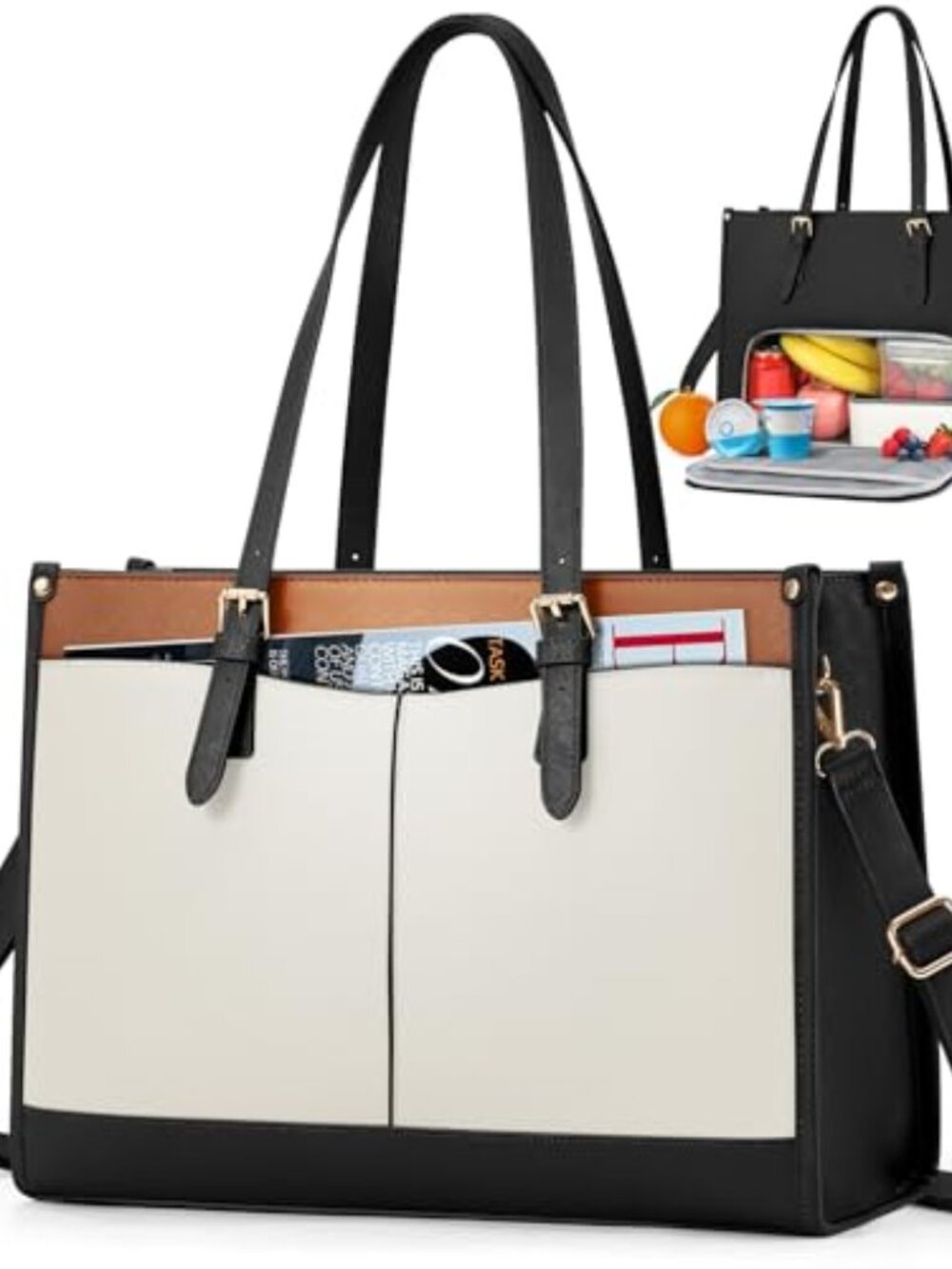 🆕 Laptop Bags For Women Insulated Lunch Compartment Tote - Black brown white